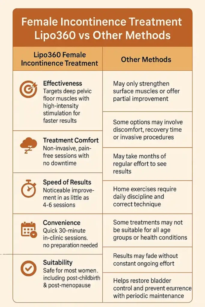 Comprehensive Guide To Female Incontinence Treatment Options 1 Table showing benefits of incontinence treatment Purfleet