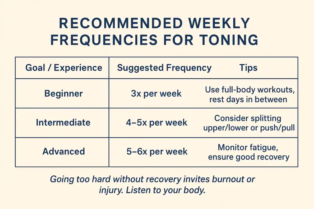 Achieving the Perfect Tone: How Often Should You Exercise for Results? 2 Graphic to show how often you should do exercise to help with toning Purfleet